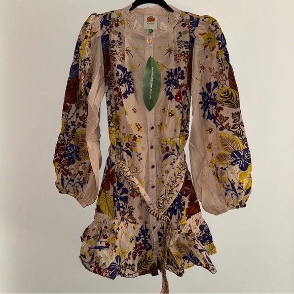 FARM Rio Pink Beauty Puff Sleeve Mini Dress Size Medium NWT - Picture 3 of 5